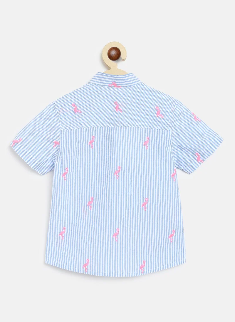 Nautinati Boys' Cotton Striped and All-over Swan Printed Shirt and Shorts Clothing Set